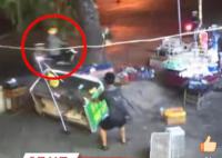 大树被吹倒外卖小哥弯腰躲过 看着就后怕