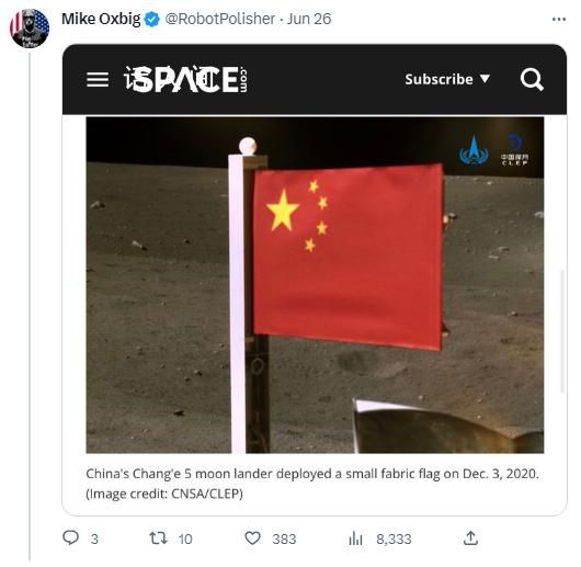 美共和党炫耀“月球没其他国旗”