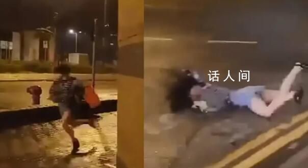 女子被台风吹倒脸贴地滑行数米 网友：太危险了