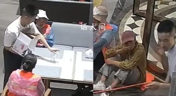 酒店人员邀请环卫工们进屋避雨 酒店：没关系弄脏了重新洗就行