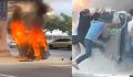 宝马与出租车相撞侧翻起火 1人身亡