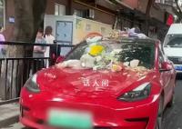 特斯拉停路边被倒满垃圾 可能是影响到了垃圾车的正常运作