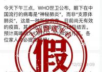 世界卫生组织称有“神秘肺炎”?相关内容系谣言