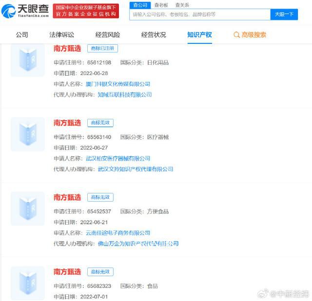 多方抢注西方南方北方甄选商标 连主播也与董宇辉有几分相似