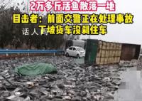 货车雨雪天侧翻鱼洒落一地