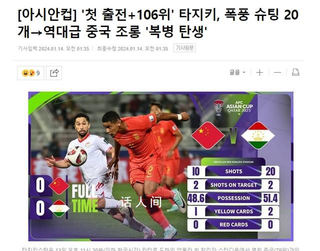 韩媒嘲讽国足 被排名106的对手打了20脚门