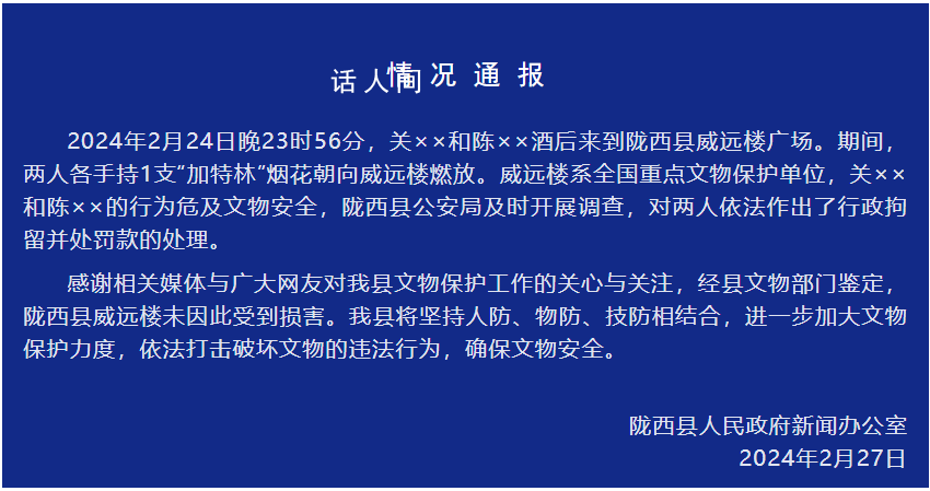 2男子持加特林向文物扫射被拘 行拘并处罚款